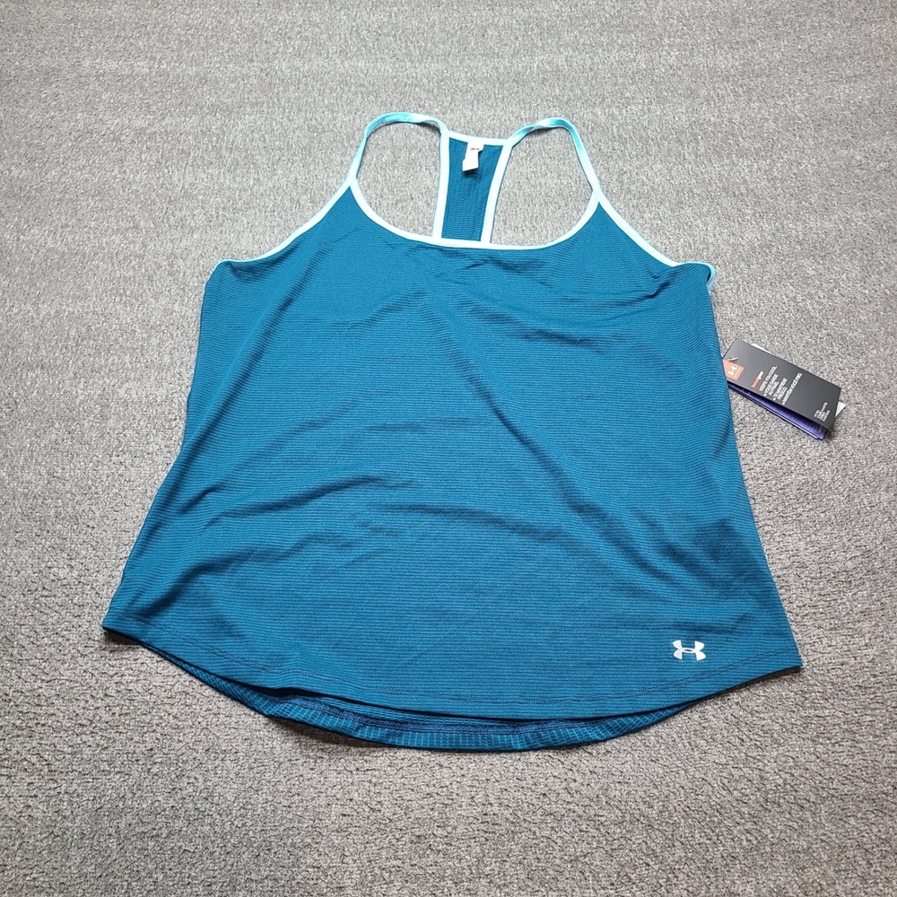 Under Armour Tank Top Womens XL Teal New HeatGear Racerback Fitted Mesh